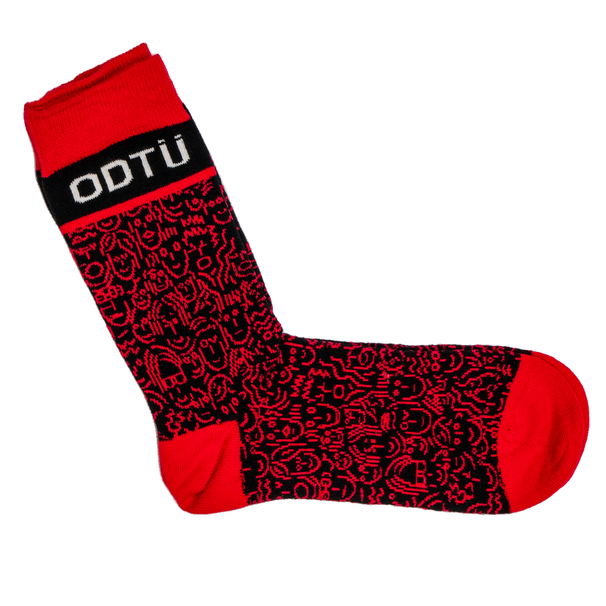 Yüz Desenli Çorap (Siyah Kırmızı)